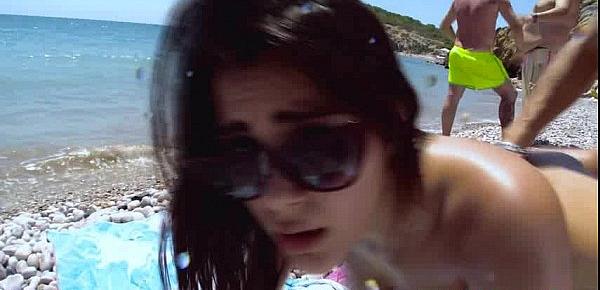  Incredibly hot babe Valentina Nappi fucked on a beach in public